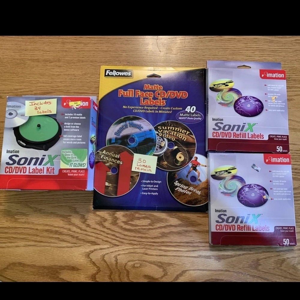 Lot- Imation SONIX Kit CD & DVD Label Maker Kit System Extra Refill Label Packs